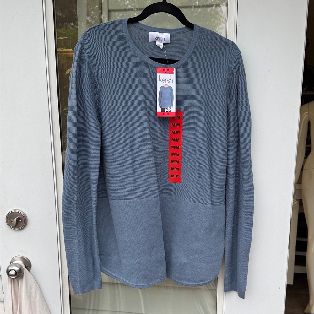 Kersh woman’s  Blue Long Sleeve ribbed long sleeve Shirt NWT